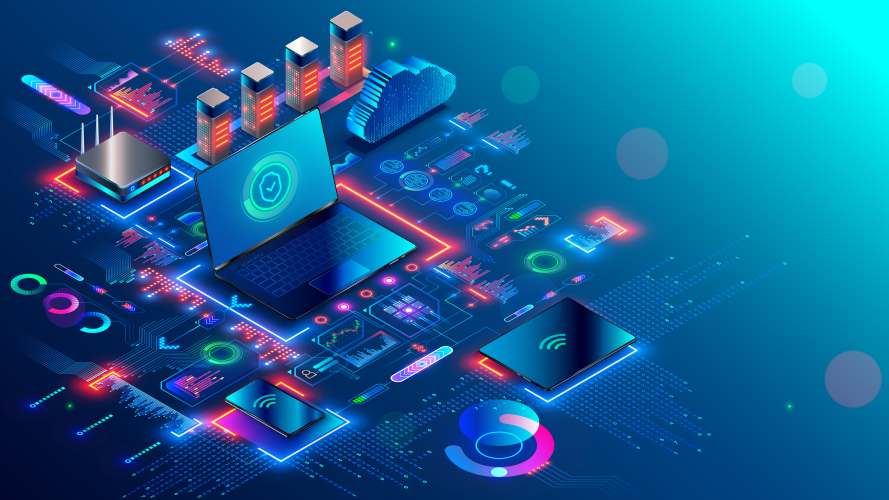 Graphic representing mobile device management at work
