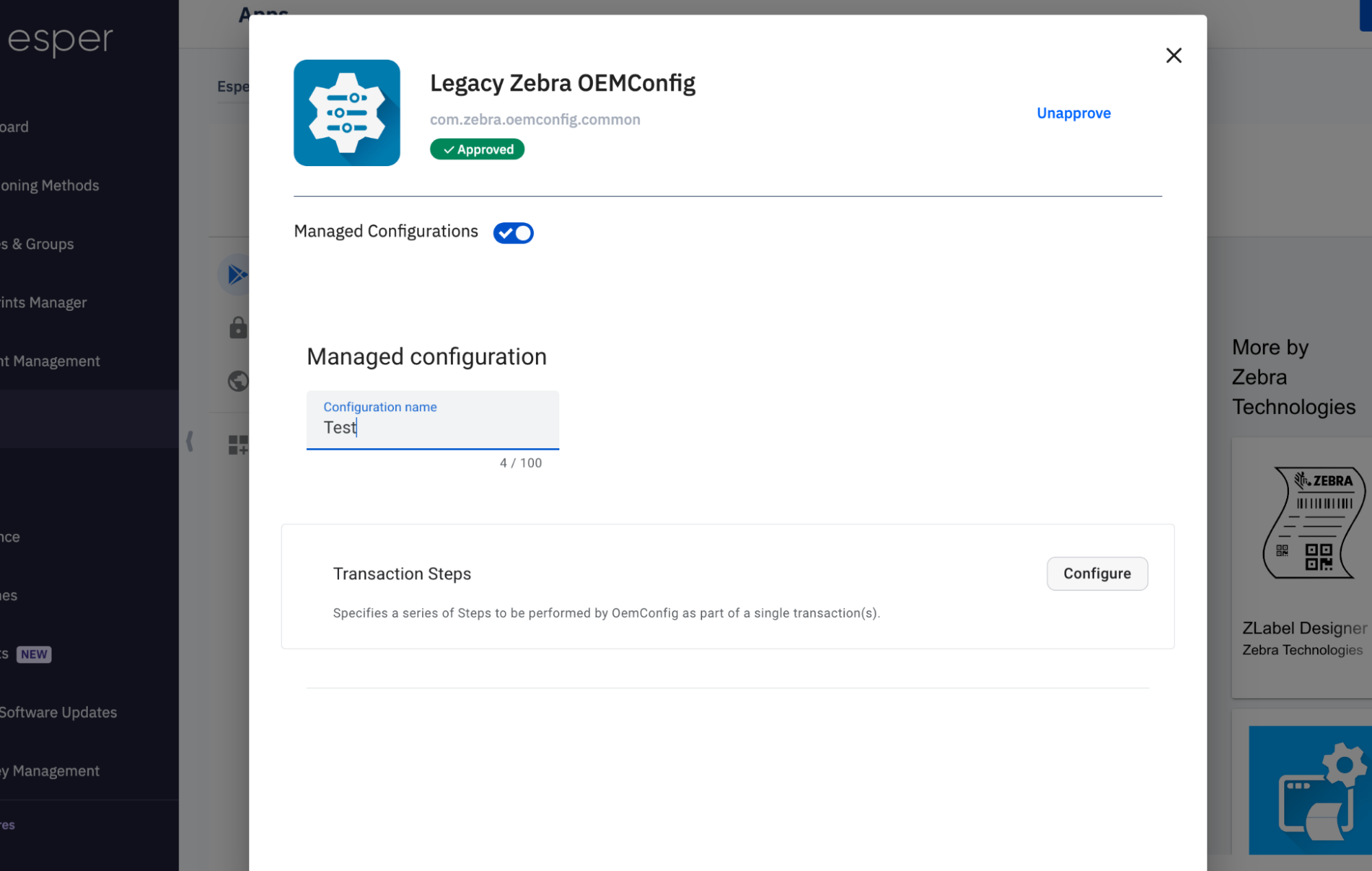 Managed configuration screen