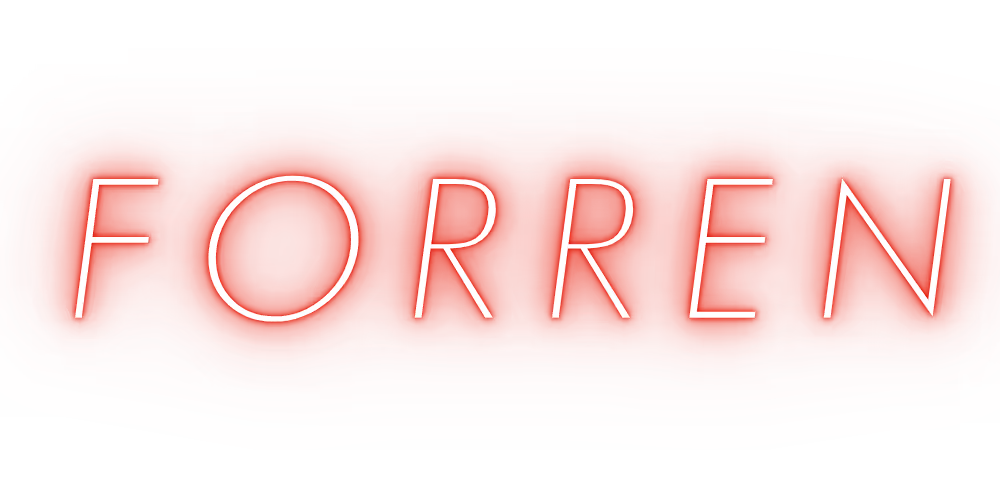 Logo with the word FORREN in white uppercase letters on a red background.