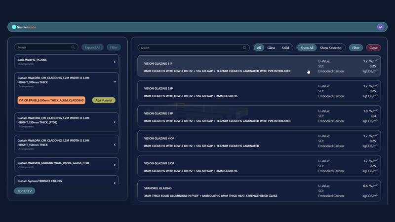 Curated facade material library for ETTV