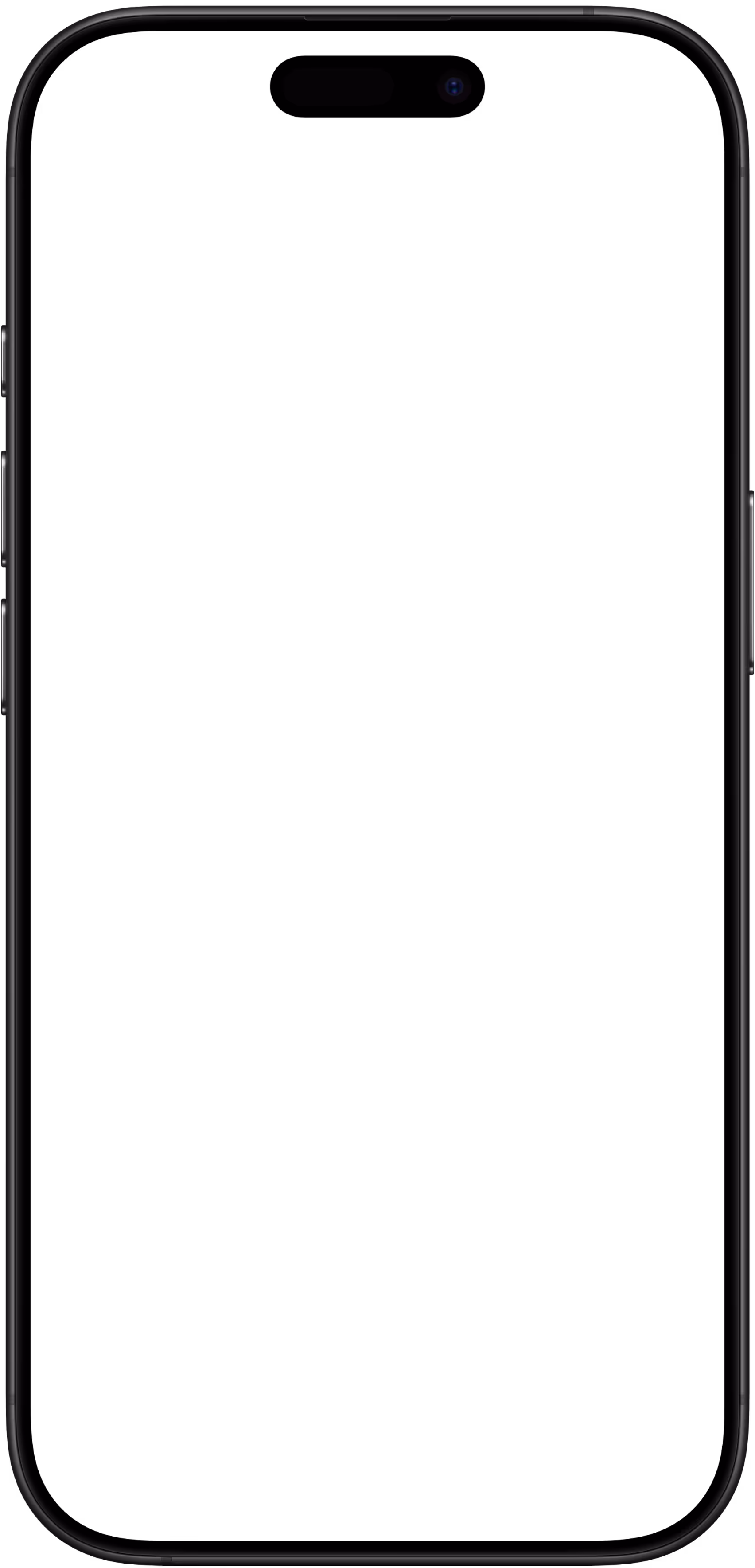 Black iPhone with a blank screen on a white background.