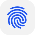 A blue finger print on a white background.