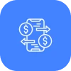 A blue circle with a dollar sign and arrows.