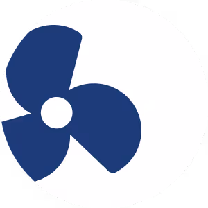 a blue and white fan