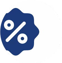 a blue and white symbol with a white percentage sign