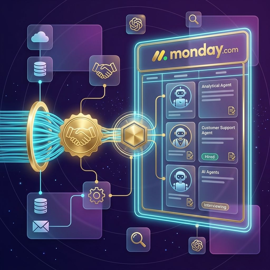 ממשק ארגוני המציג גיוס וניהול של סוכני AI דרך Monday Agentalent