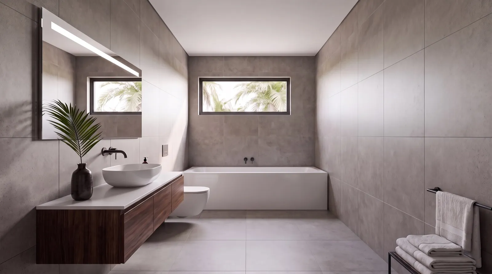 Villa 2.1 en-suite bathroom with wall-to-wall bath