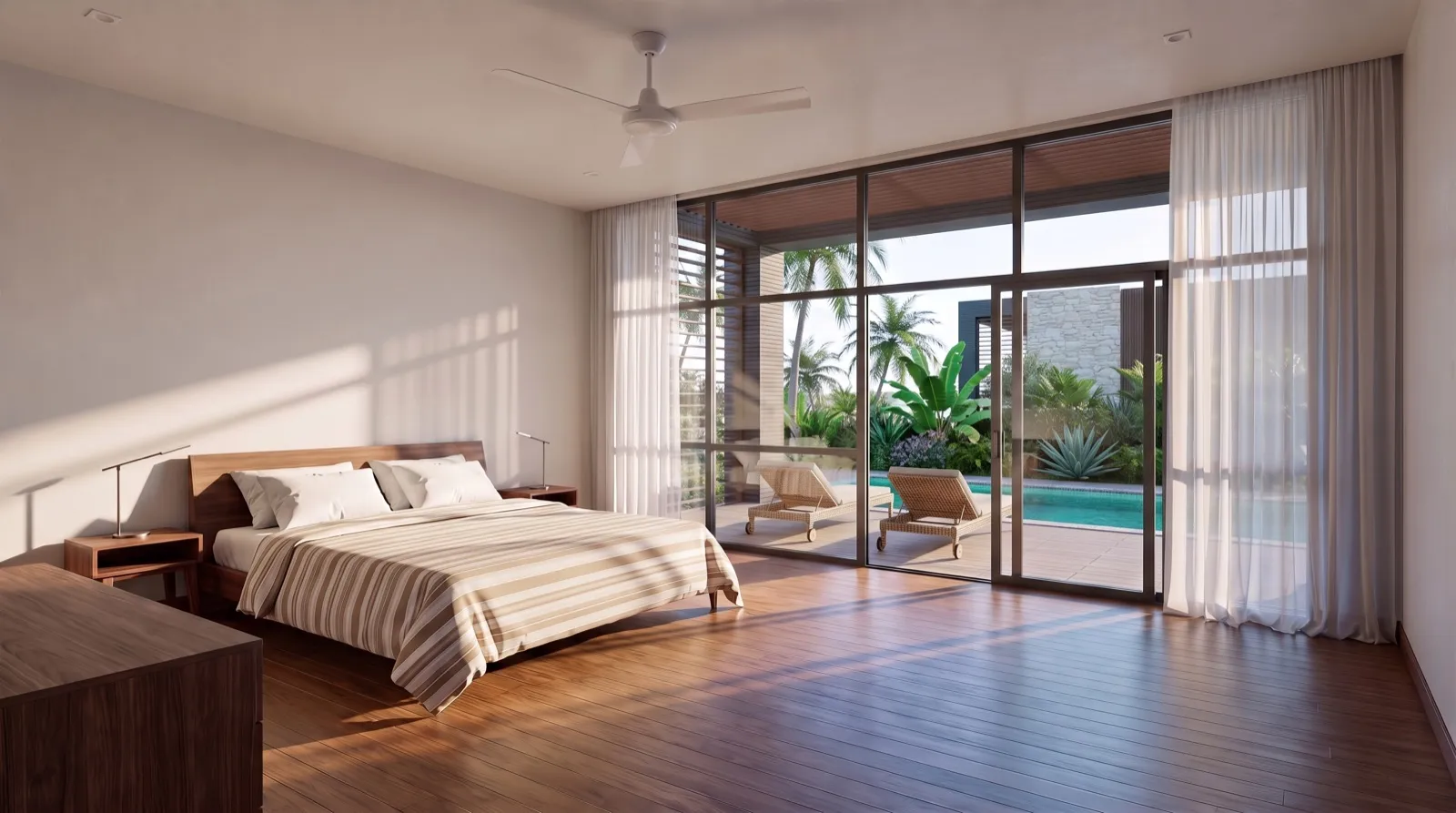 Villa 2.1 principal bedroom with view to the pool