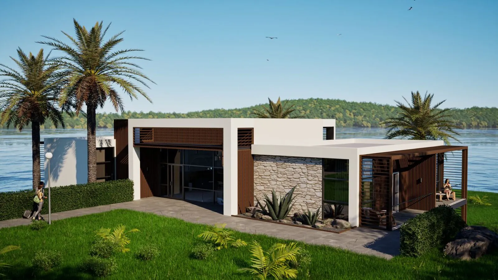 Villa 3 seen from along the lagoon