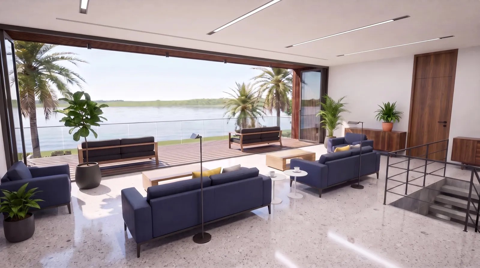 Villa 3 upper lounge facing the lagoon