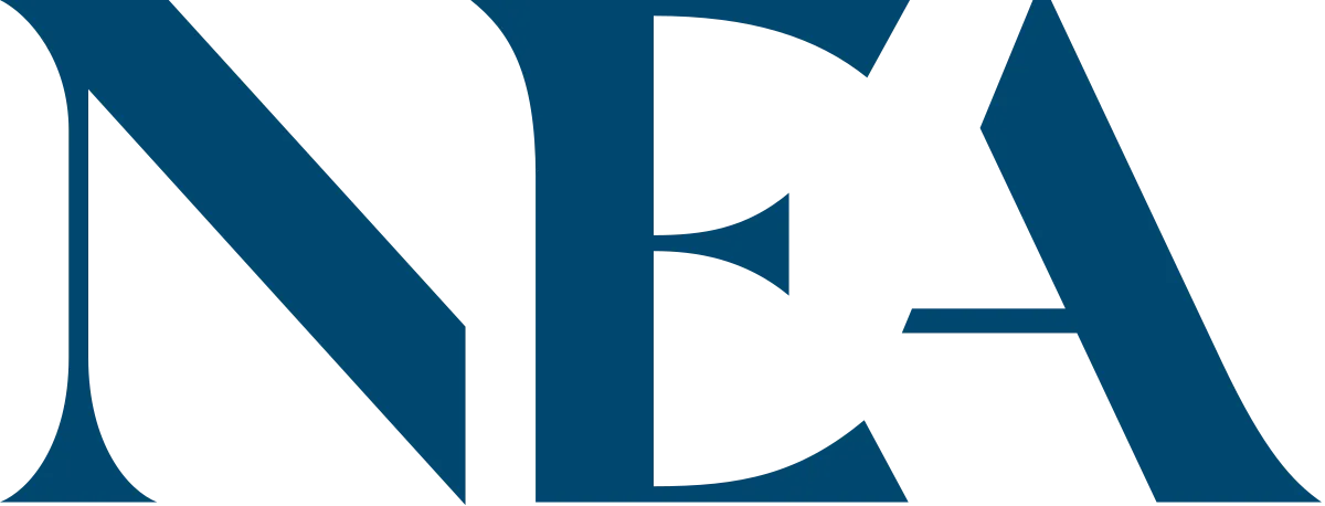 The stylized initials 'NEA' in dark blue serif font.