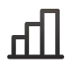 Icon of a bar chart with four ascending bars in dark gray.