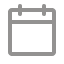Minimalist black calendar icon with two binding rings on top.