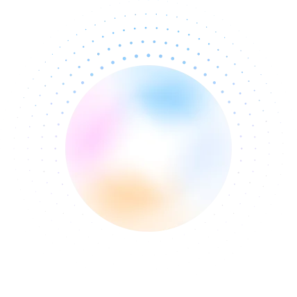 Soft pastel gradient circle with shades of blue, pink, and peach on a transparent background.
