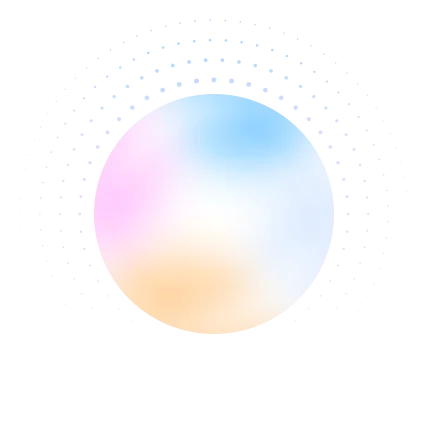 Soft pastel gradient circle with shades of blue, pink, and peach on a transparent background.