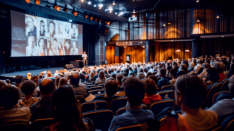 Woman engaging in a presentation.