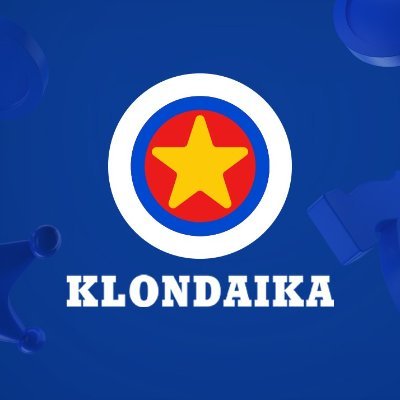 Klondaika logo featuring a yellow star inside a red circle, surrounded by a blue and white ring, on a blue background.
