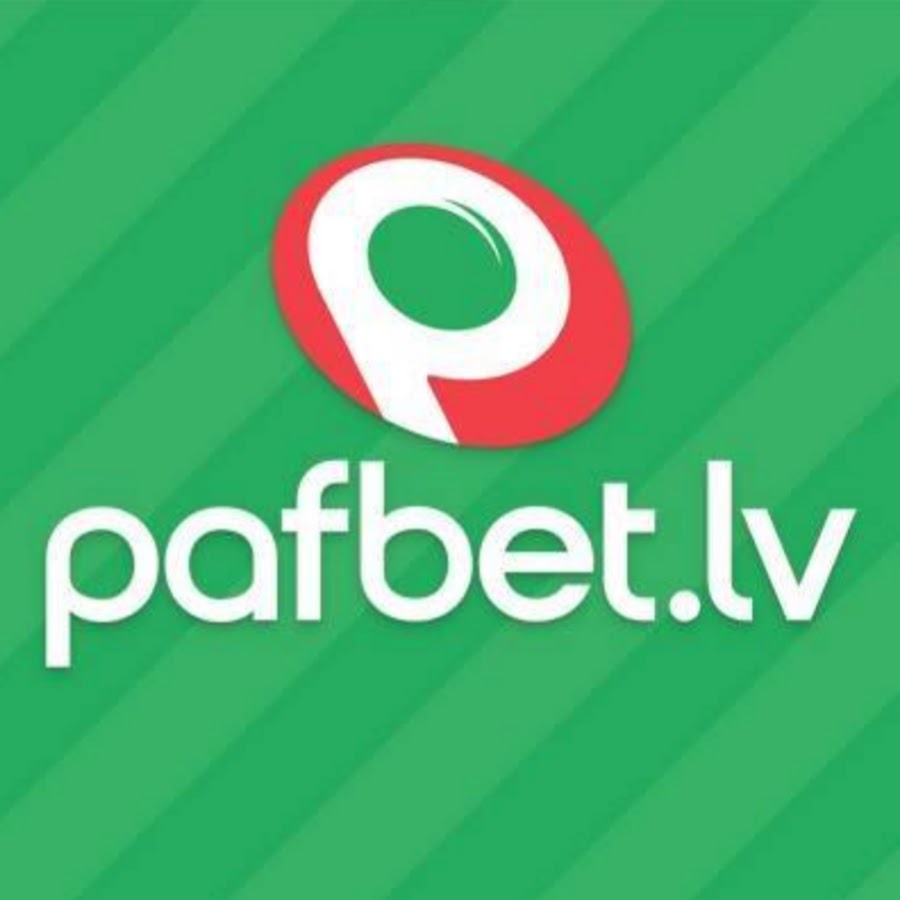 Logo with a stylized white letter P inside a red oval above white text reading pafbet.lv on a green striped background.