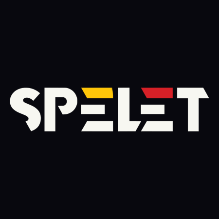 Logo with the word SPELET in stylized white letters on a black background, with yellow and red accent lines above the E and L.