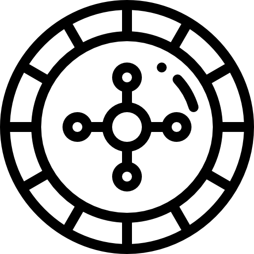 Black and white icon of a casino chip with a circuit-like pattern in the center.