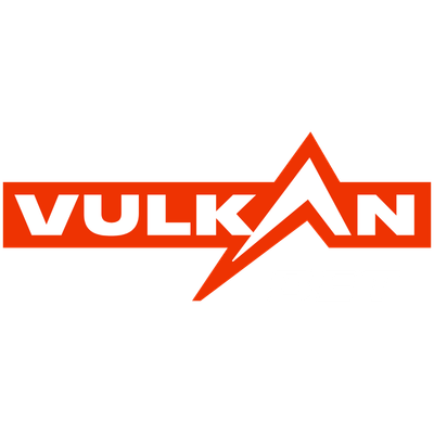 Vulkan Vegas casino logo with bold white, red, and yellow text on a dark blue background.