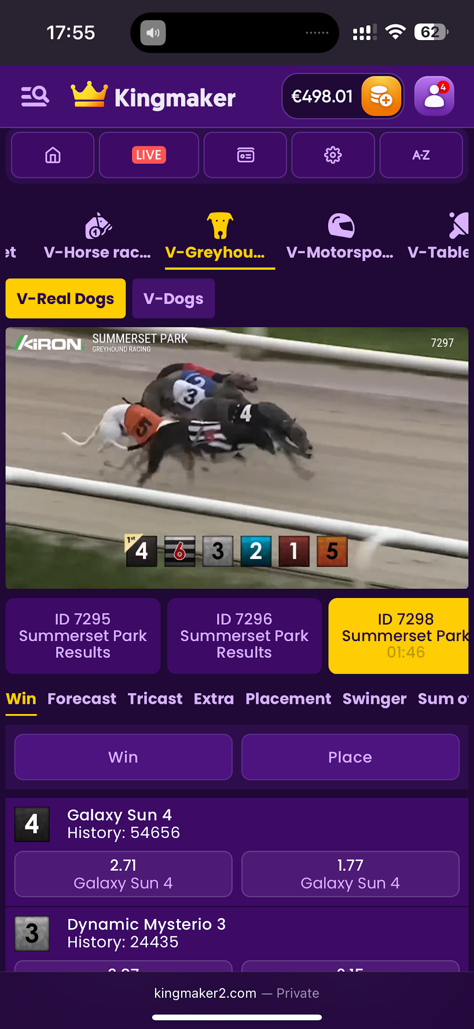 Kings maker casino screenshot with dog racing
