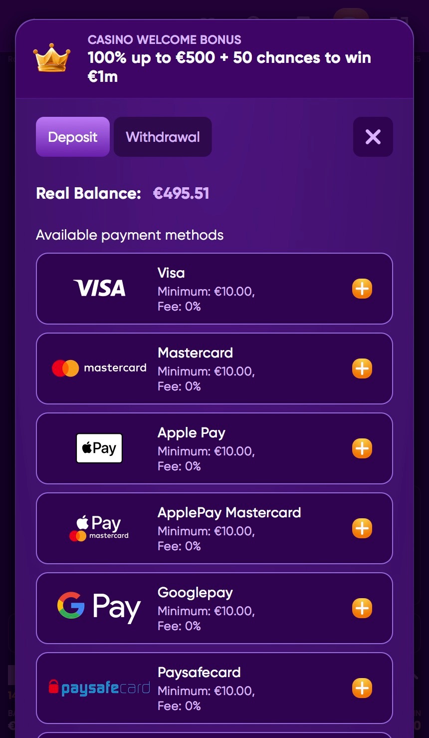 Kingsmaker casino payments screenshot