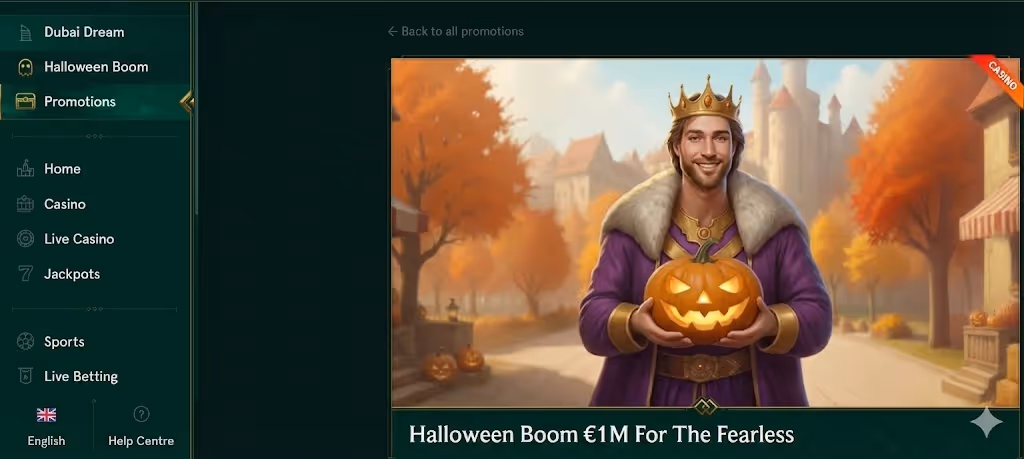 Screenshot from Casinia casino promotion screen on desktop