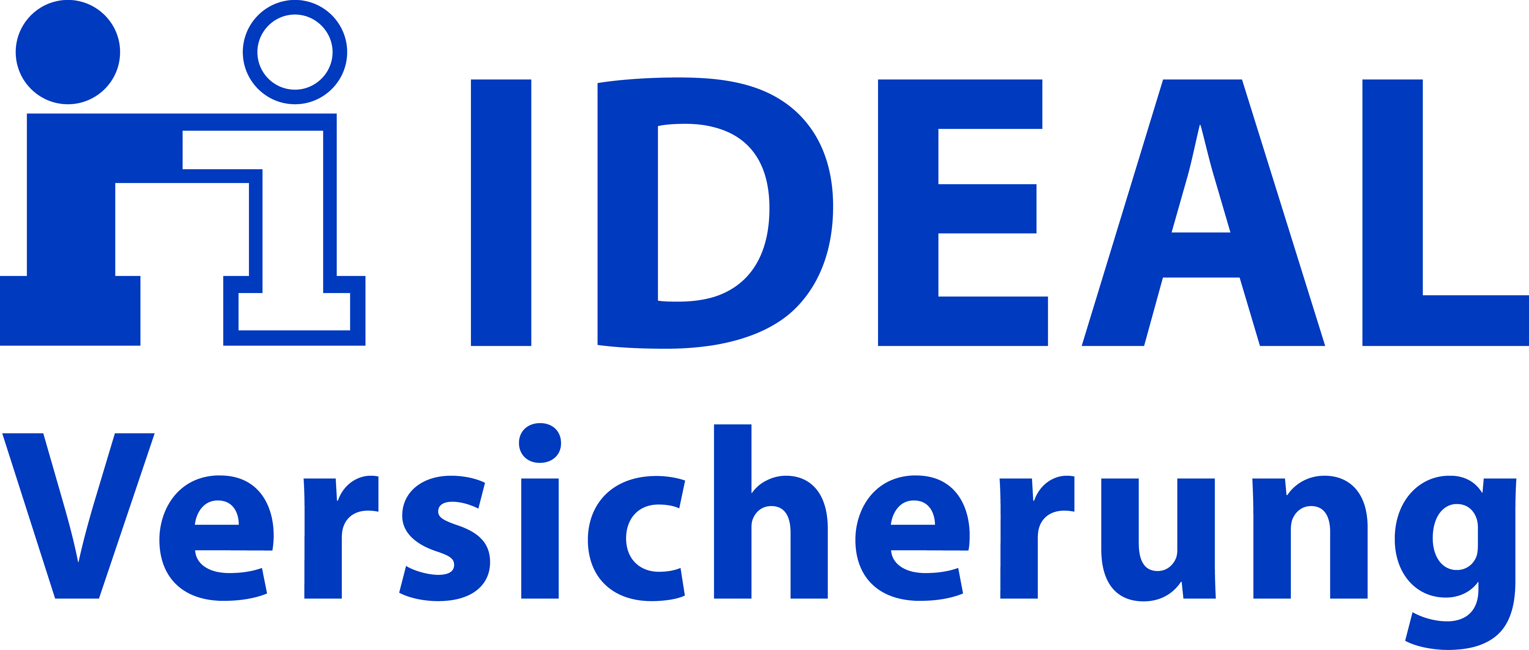 Logo der IDEAL Versicherung mit blauem Schriftzug und stilisierter abstrakter Figur links.