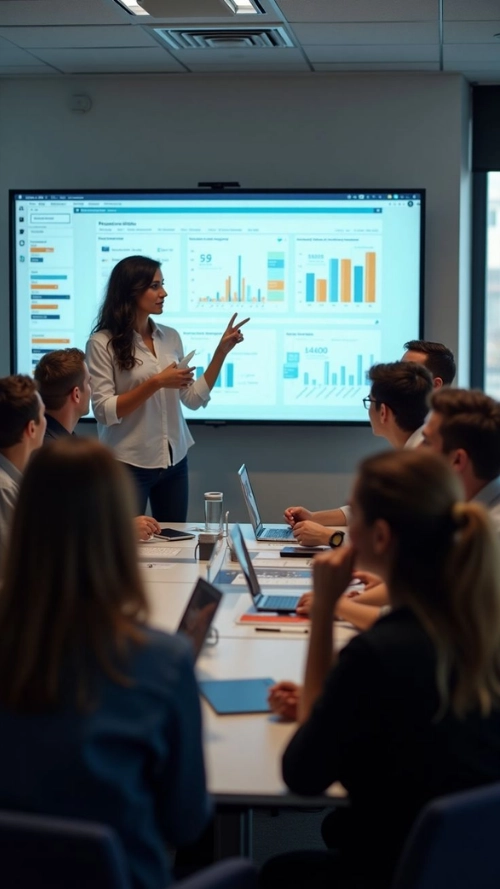 A group of people in meeting