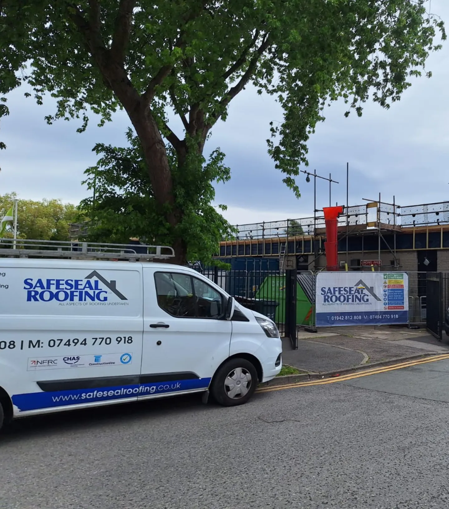 Safeseal Roofing vans on site