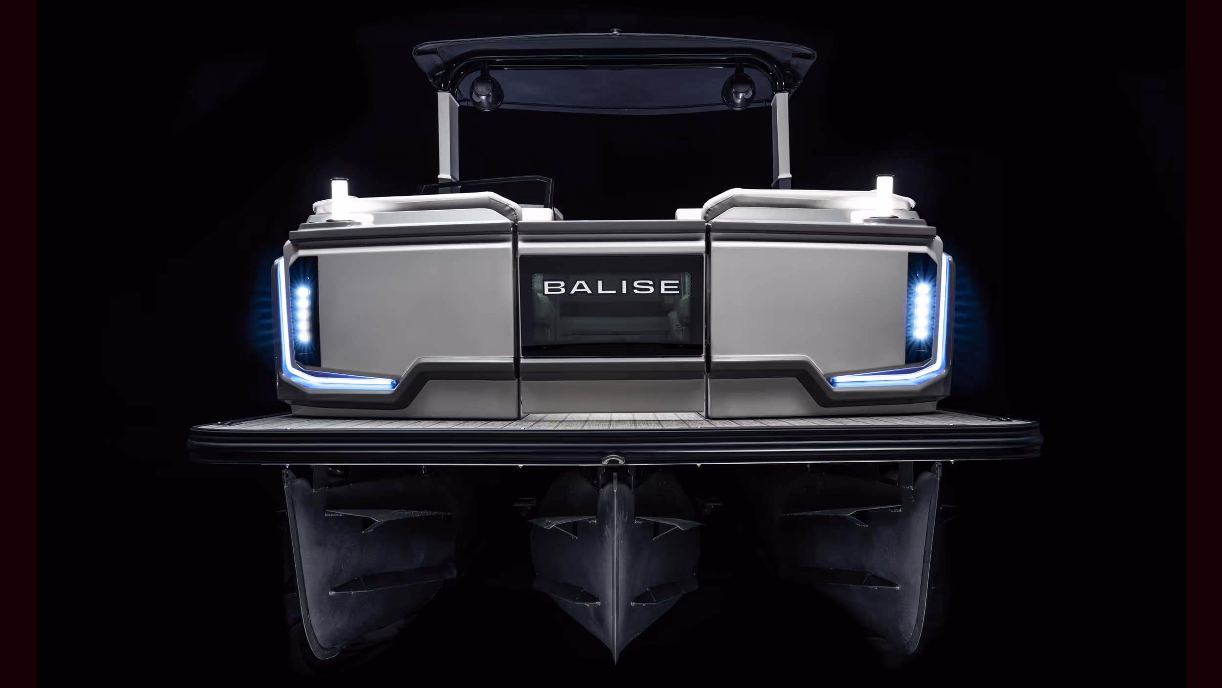 Head-on rear view of Helix 24L with LED lights and pop-up lighting elements highlighting bow design.