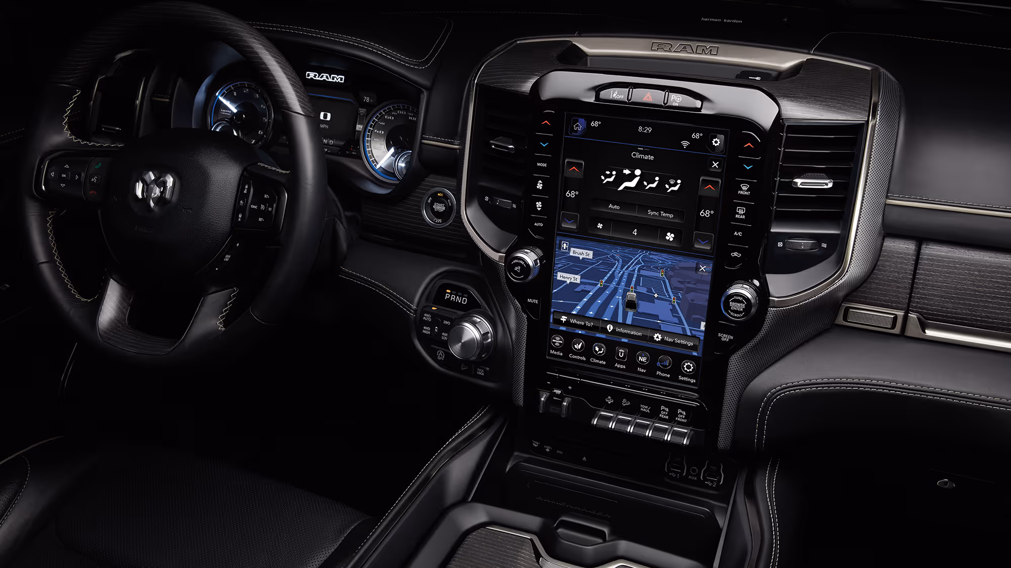 Interior cockpit view with steering wheel and digital display, focused on precision, control, and modern design.