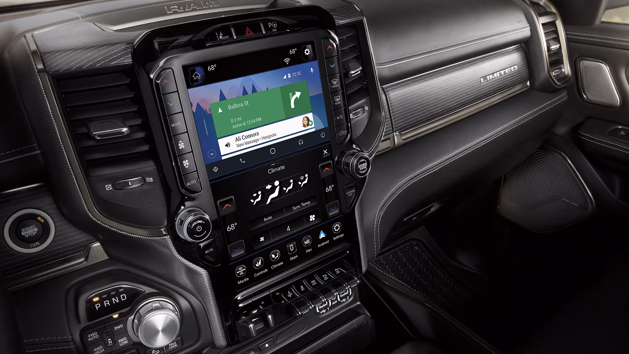 Dashboard and infotainment system with navigation display, showing integrated technology and driver-focused controls.