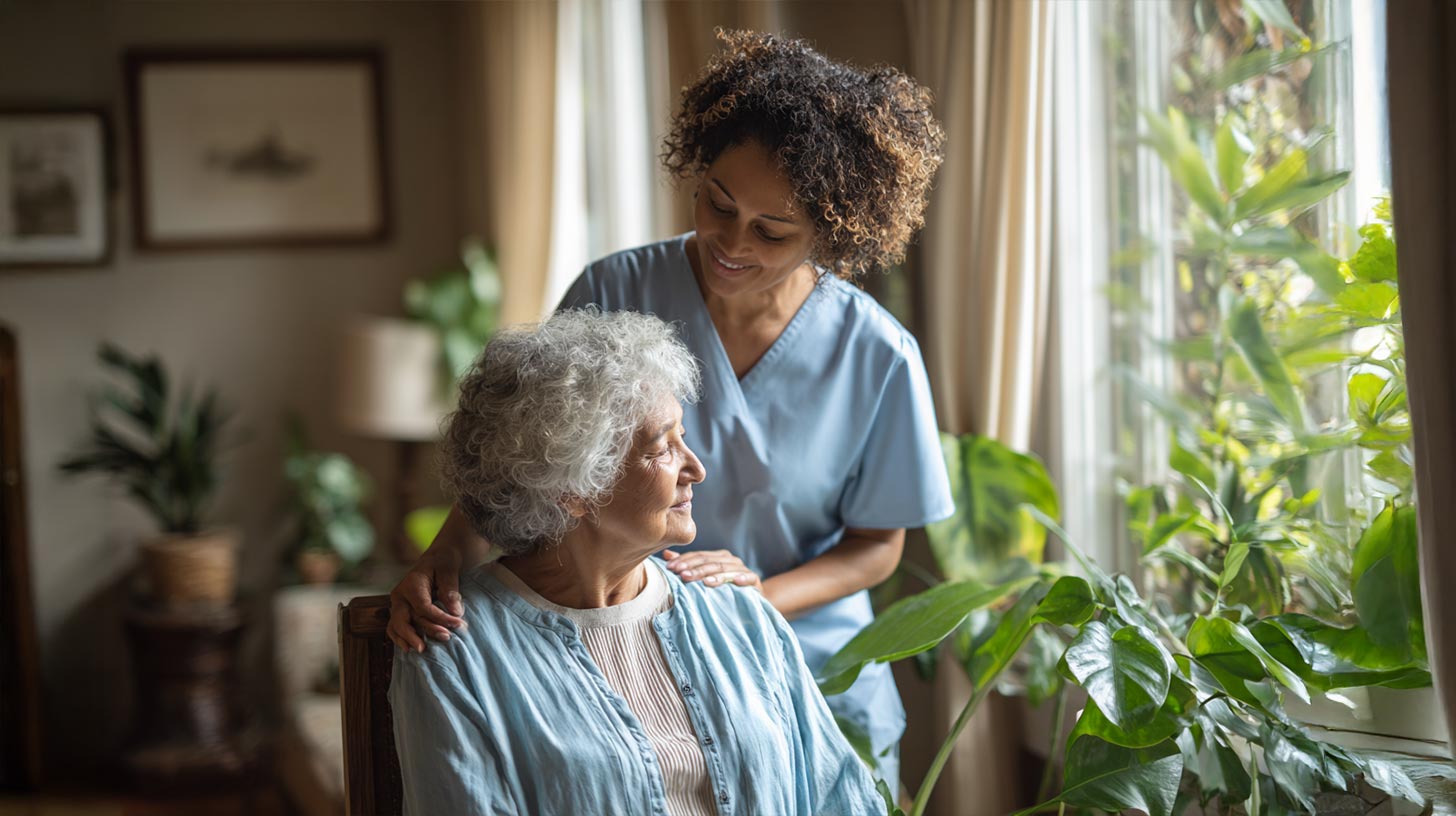Photo of caretaker with elderly woman