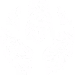 Decorative circular icon composed of dark leaf patterns arranged in four rotating quadrants.
