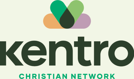 Kentro Christian Network logo with stylized heart-shaped overlapping shapes above the text.