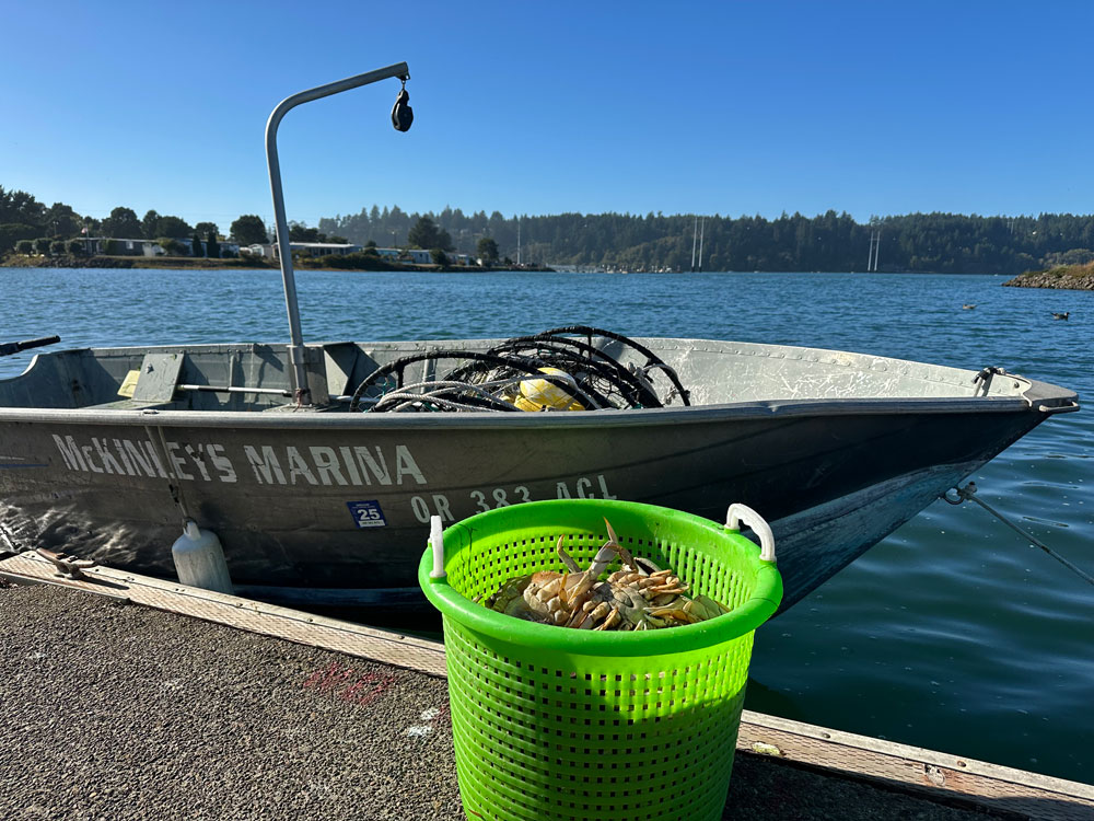 McKinley's Marina Boat and bucket of crabs