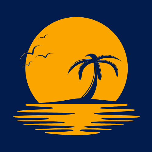 Daley Financial Planning Logo of a palm tree in front of a sun setting over water