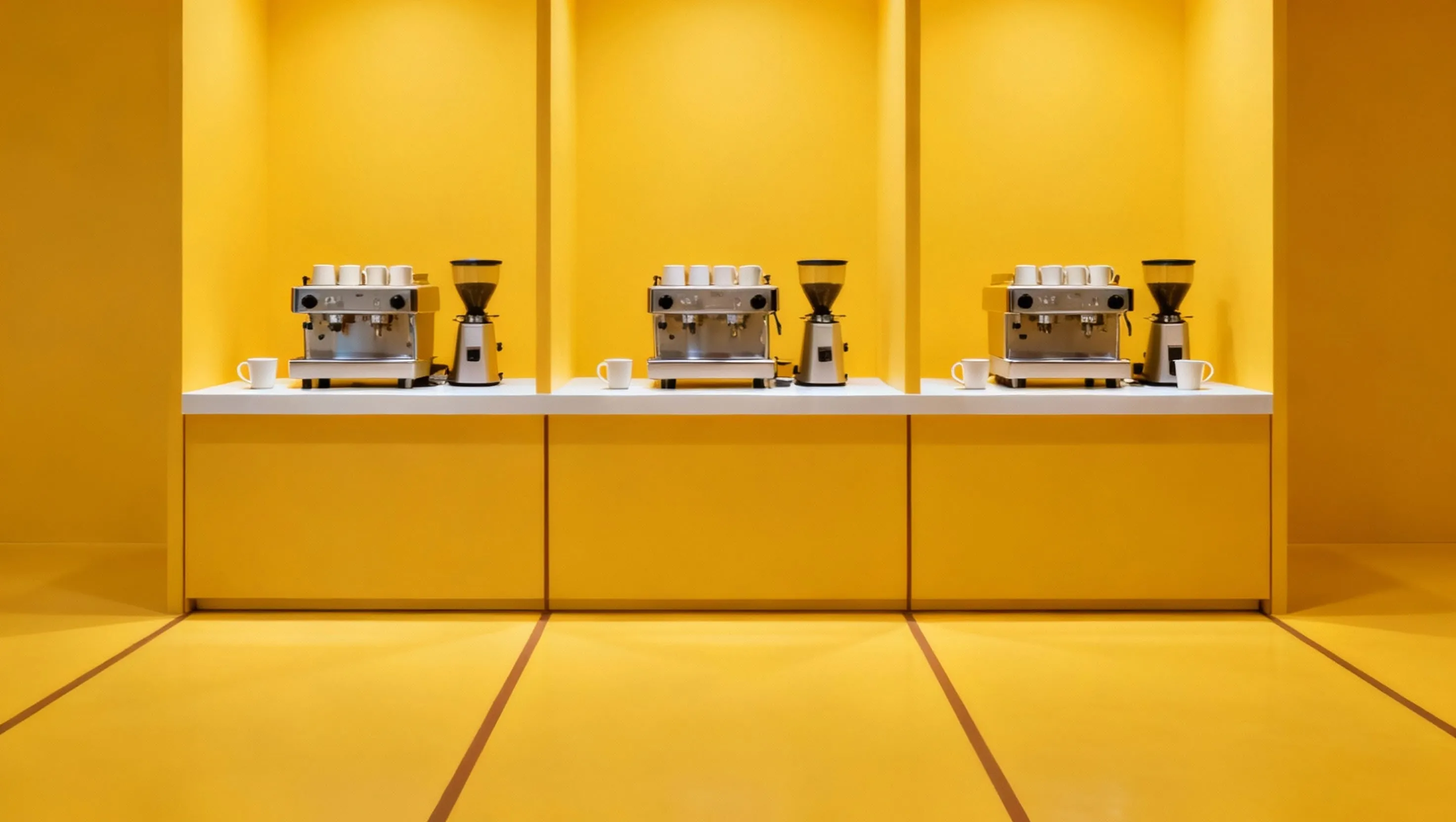 Row of commercial coffee machines