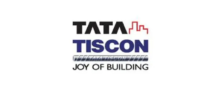 Tata Tiscon logo with tagline 'Joy of Building' and a red outline of building structures.