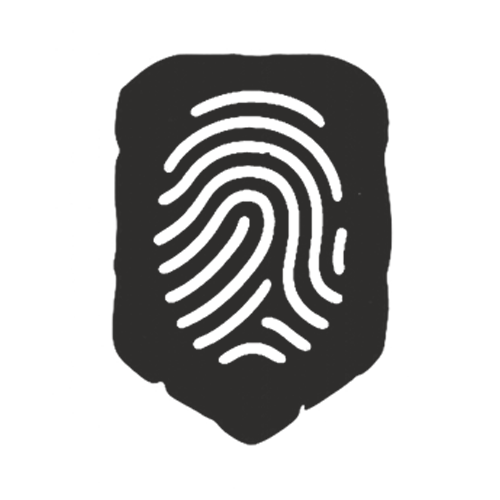 Schwarzes Schild mit einem weißen Daumenabdruck in der Mitte.