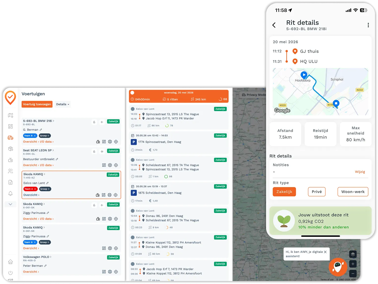 Cartracker fleetmanagementplatform op desktop en mobiel