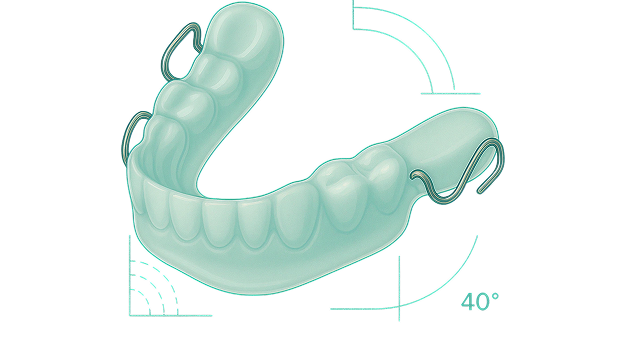 Illustration of a transparent clear dental aligner with 40-degree angle markings.