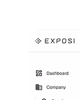 Partial website sidebar showing Exposi logo, dashboard icon, and company icon with labels.