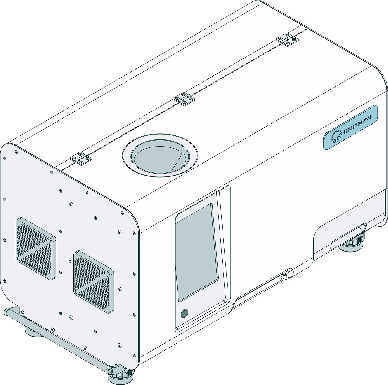 echnical 3D render of Acova AI-powered visual analysis unit for commodities.