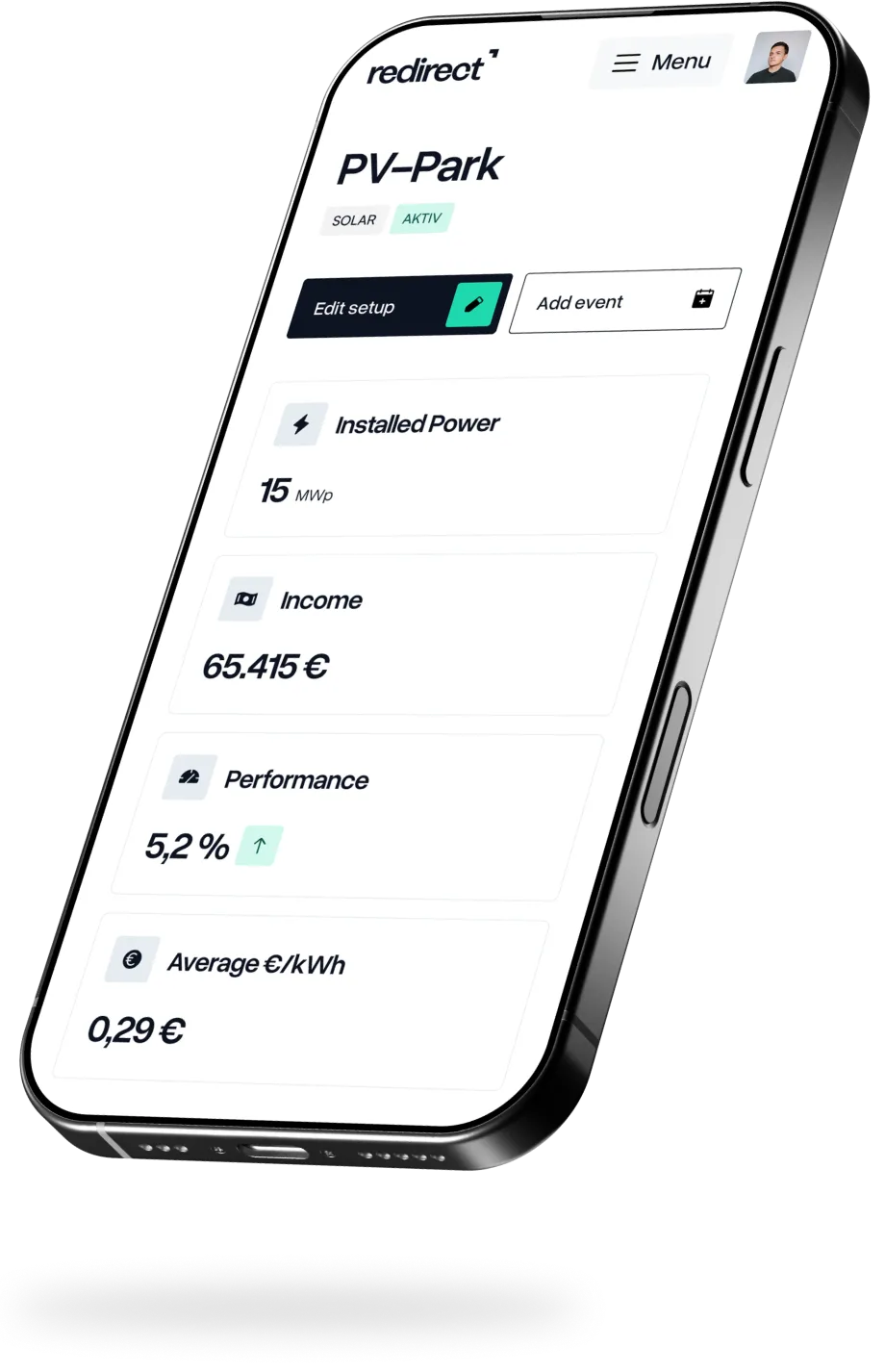 Ein iPhone Mockup dass die ReDirect App zeigt