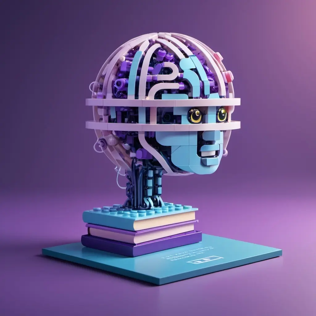 Lego-style AI robot head symbolizing chatbot implementation and automated customer communication.