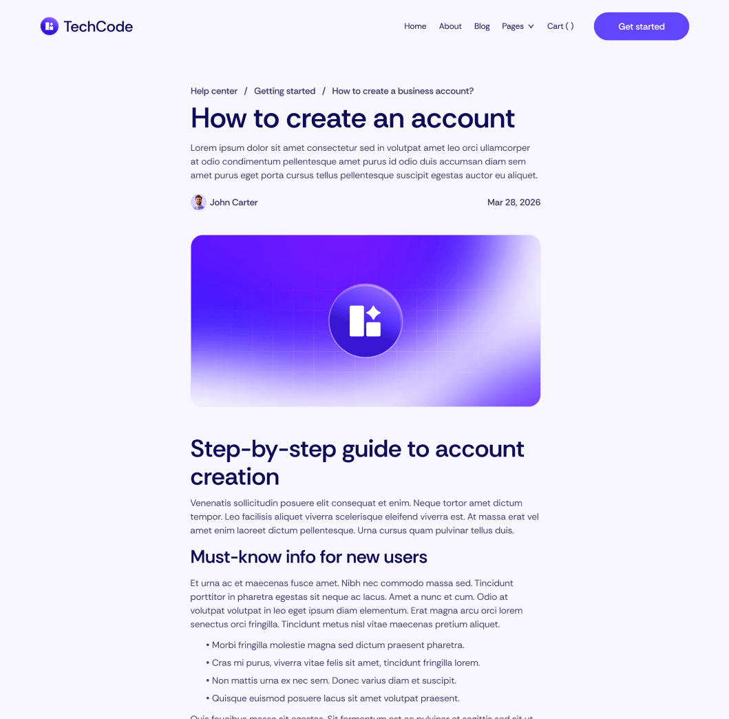 TechCode - Help Center Single Main Page - Saasfy SaaS Webflow Template | Brix Template