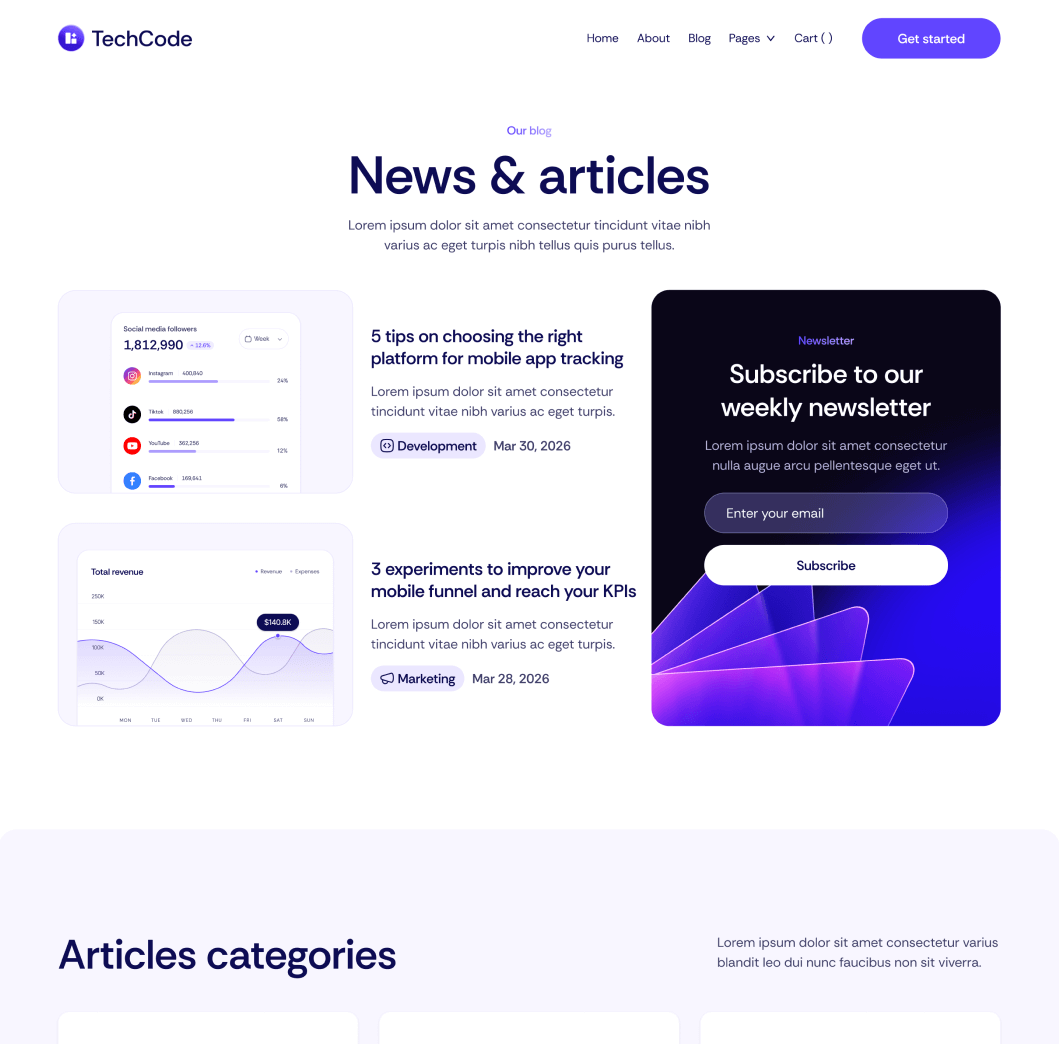 TechCode - Blog V2 Main Page - Saasfy SaaS Webflow Template | Brix Template